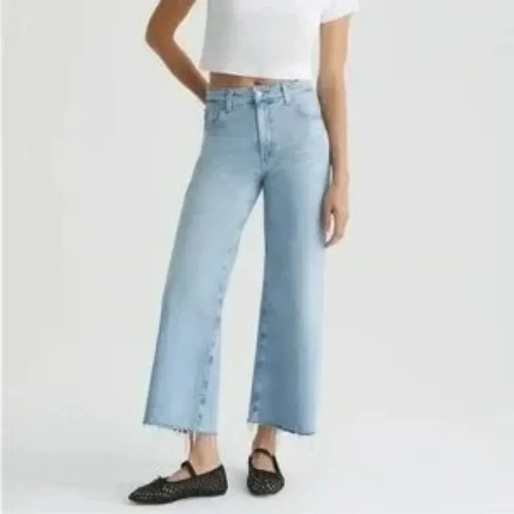 AG Saige Wide Leg Crop High Rise Fit Jeans Womens 27 Blue Raw Hem - Picture 1 of 12